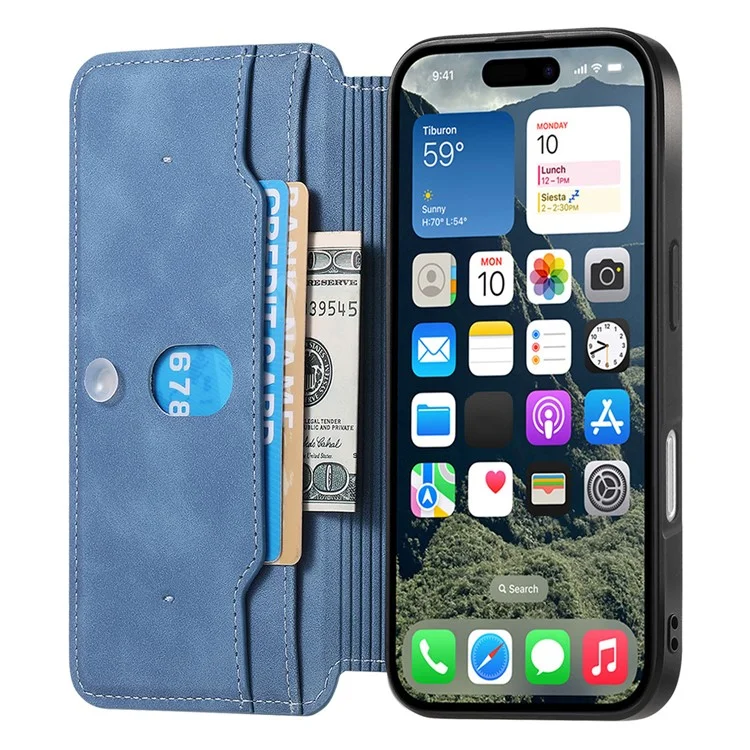 CASENEO For iPhone 16 Plus Case Cross Texture Leather Detachable Magnetic Phone Cover - Blue