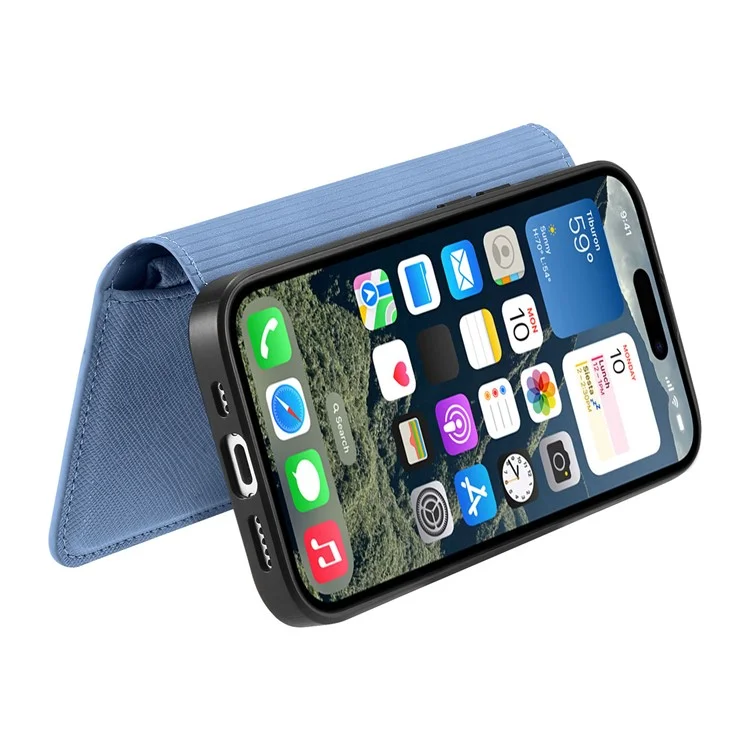 CASENEO For iPhone 16 Plus Case Cross Texture Leather Detachable Magnetic Phone Cover - Blue