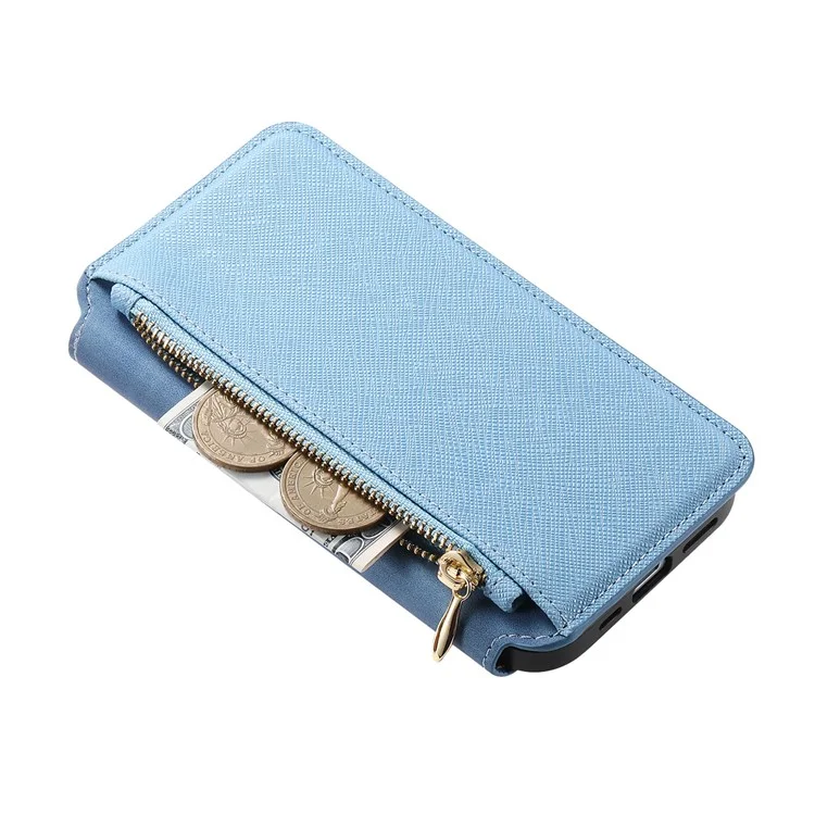 CASENEO For iPhone 16 Plus Case Cross Texture Leather Detachable Magnetic Phone Cover - Blue