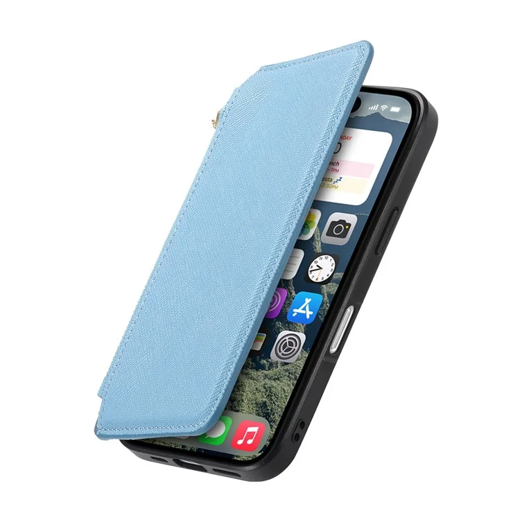 CASENEO For iPhone 16 Plus Case Cross Texture Leather Detachable Magnetic Phone Cover - Blue
