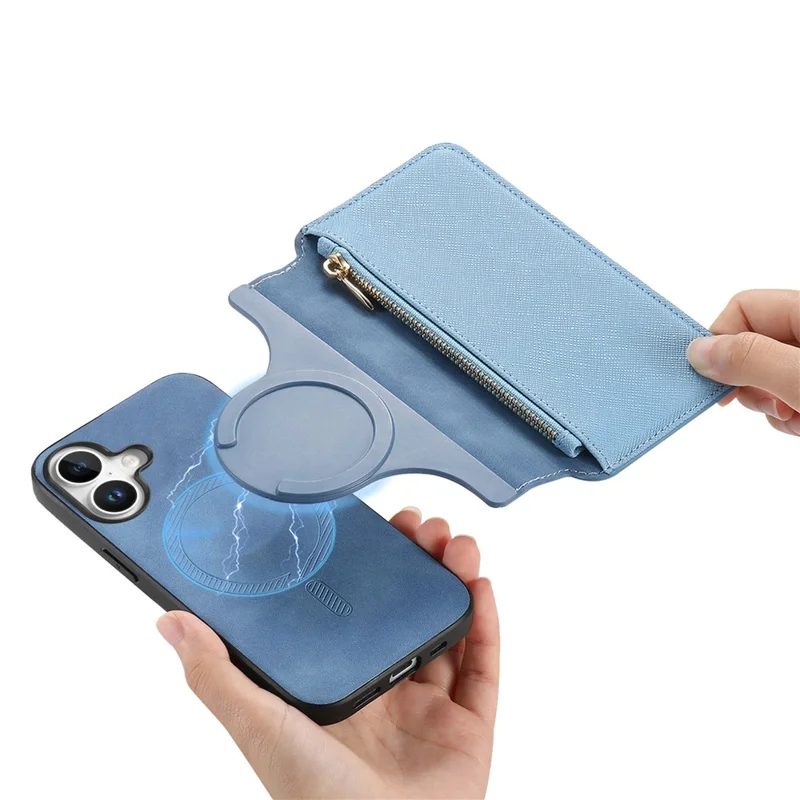 CASENEO For iPhone 16 Case Cross Texture Leather Detachable Magnetic Phone Cover - Blue