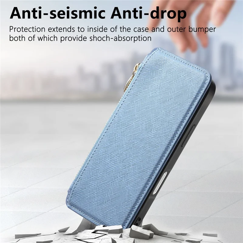 CASENEO For iPhone 16 Case Cross Texture Leather Detachable Magnetic Phone Cover - Blue