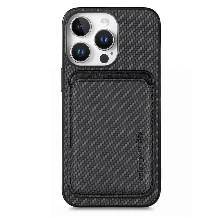 Per Iphone 16 Pro Case Carbon Fibre in Pelle in Pelle Copertina Con Borsa Per Carta Staccabile - Nero