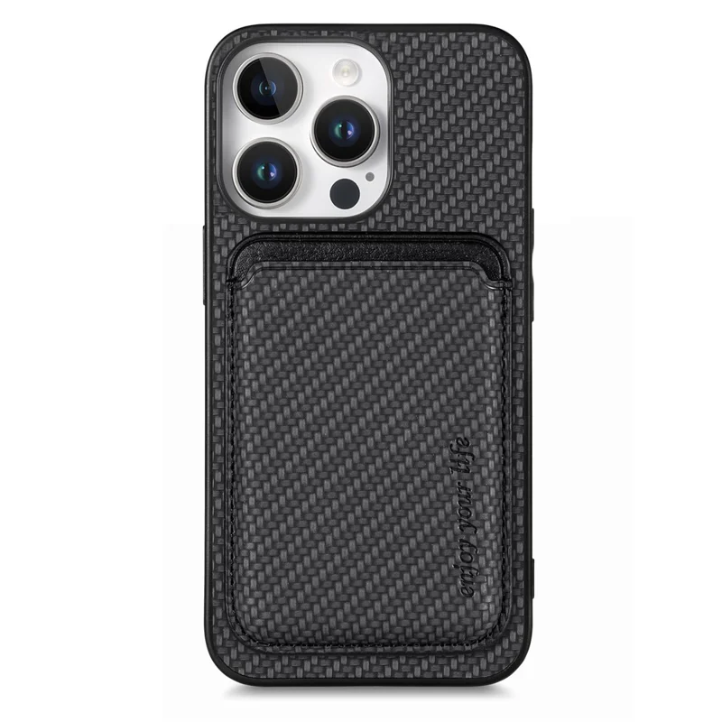 Для Iphone 16 Pro Max Case Case Carbon Fiber Кожаная Крышка Задняя Крышка с Съемной Сумкой Для Карты - Черный