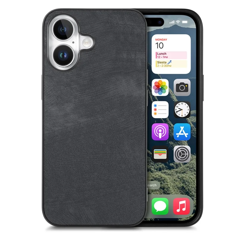 For iPhone 16 Plus Case Retro Leather + TPU Schokbestendige Beschermhoes - Zwart