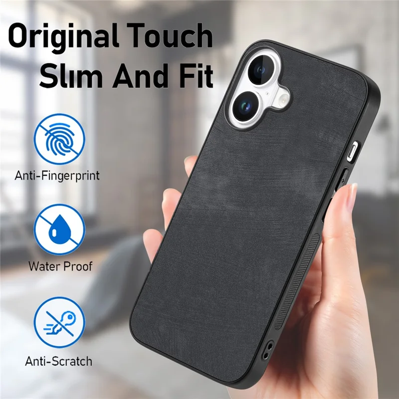 For iPhone 16 Plus Case Retro Leather + TPU Schokbestendige Beschermhoes - Zwart