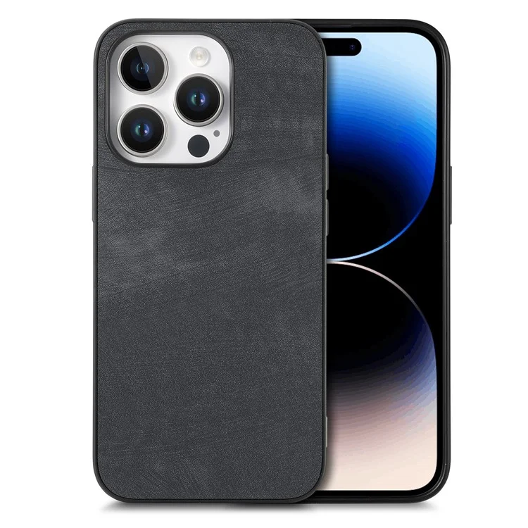 For iPhone 16 Pro Case Retro Leather + TPU Schockgeschützter Schutzhülle - Schwarz