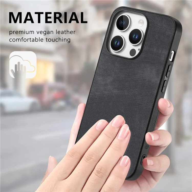 For iPhone 16 Pro Case Retro Leather + TPU Schockgeschützter Schutzhülle - Schwarz