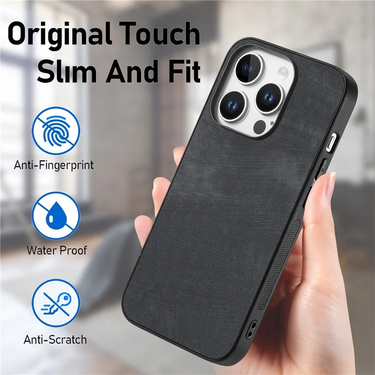 For iPhone 16 Pro Case Retro Leather + TPU Schockgeschützter Schutzhülle - Schwarz