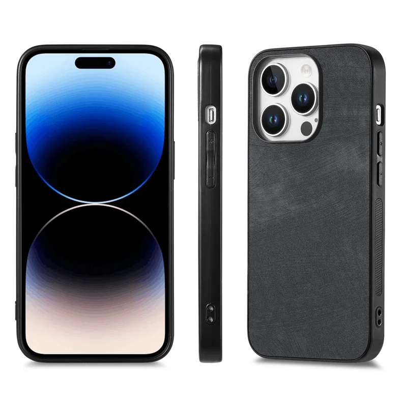 Para Iphone 16 Pro Max Case Retro Leather + TPU Chefe à Prova de Choques Tampa do Telefone - Preto