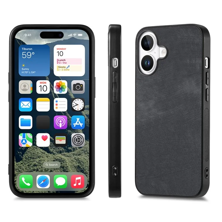 Для Iphone 16 Case Retro Leather + TPU Shock -reseance Protective Phone Cope - Черный