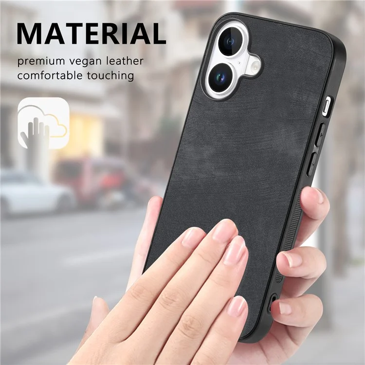 Для Iphone 16 Case Retro Leather + TPU Shock -reseance Protective Phone Cope - Черный