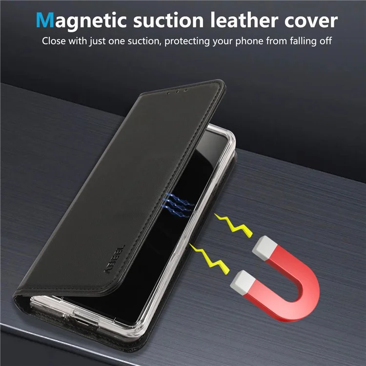 Чехол ABEEL для телефона Google Pixel 9 Pro Fold 5G с технологией RFID Blocking, кожаный флип-чехол - черный