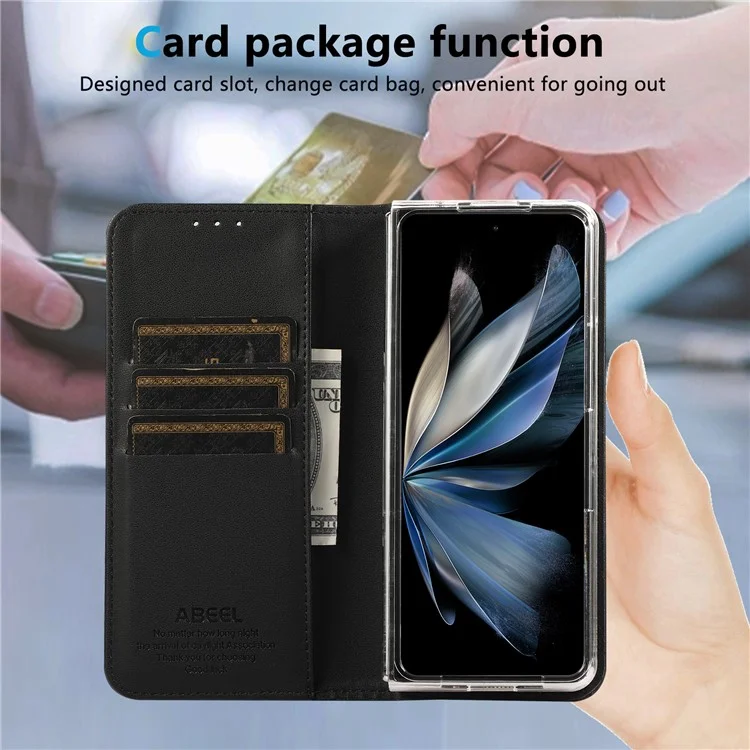 Чехол ABEEL для телефона Google Pixel 9 Pro Fold 5G с технологией RFID Blocking, кожаный флип-чехол - черный