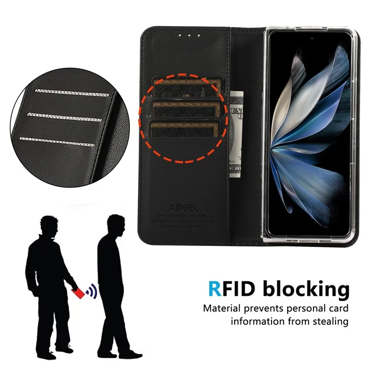 Чехол ABEEL для телефона Google Pixel 9 Pro Fold 5G с технологией RFID Blocking, кожаный флип-чехол - черный