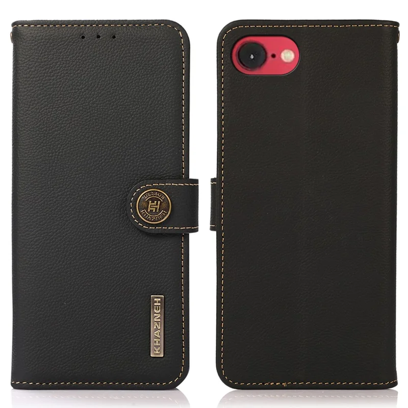 Khazneh Para Iphone SE (2024) Case de la Billetera de Cuero de Vaca Genuina Cubierta Telefónica - Negro