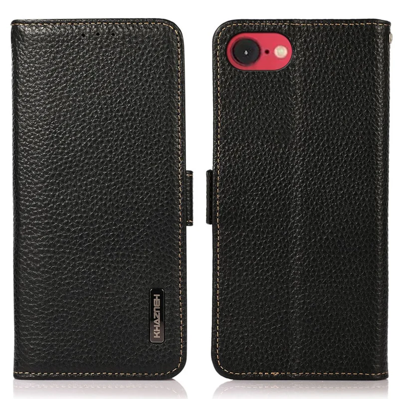 Khazneh Para Iphone SE (2024) Case de Teléfonos Bloqueo de Tapa de Cuero de Vaca Genuina - Negro