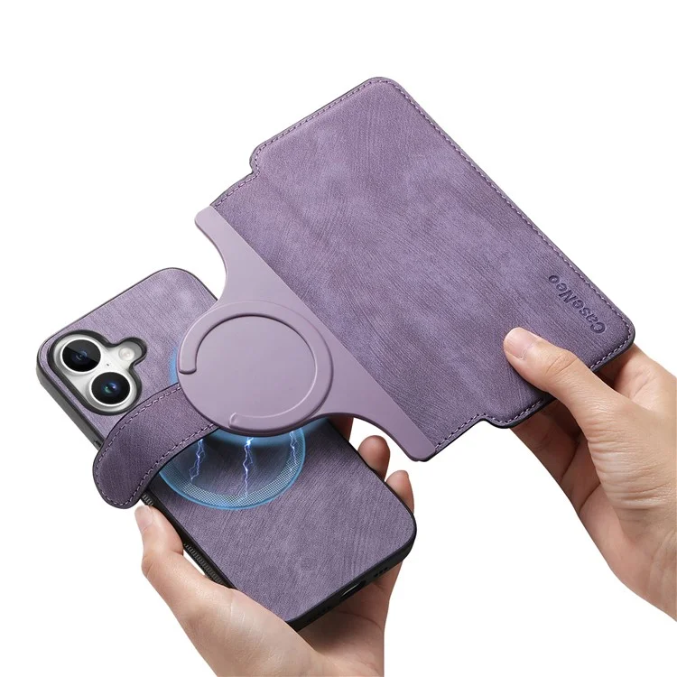 Caseneo Para Iphone 16 Plus Caso de Casca Destacável Couro+tampa de Telefone Tpu - Roxo