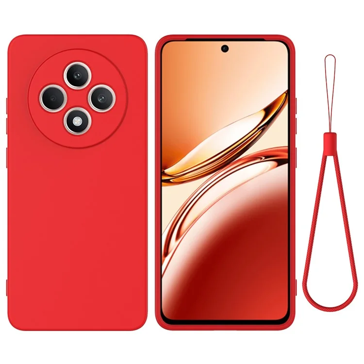 Для Oppo F27 5G Case Жидкий Силиконовый Телефона Против Скребки с Ручным Ремешком - Красный