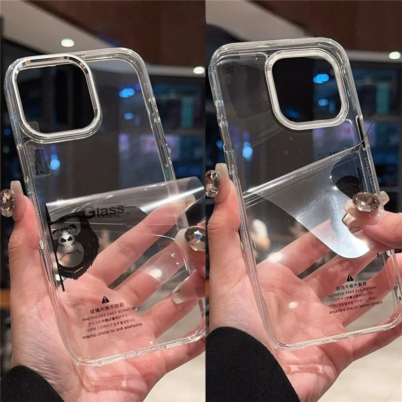 Para Iphone 16 Pro Max Case Tpu+viaje de Teléfono Claro de Vidrio Templado - Blanco Transparente
