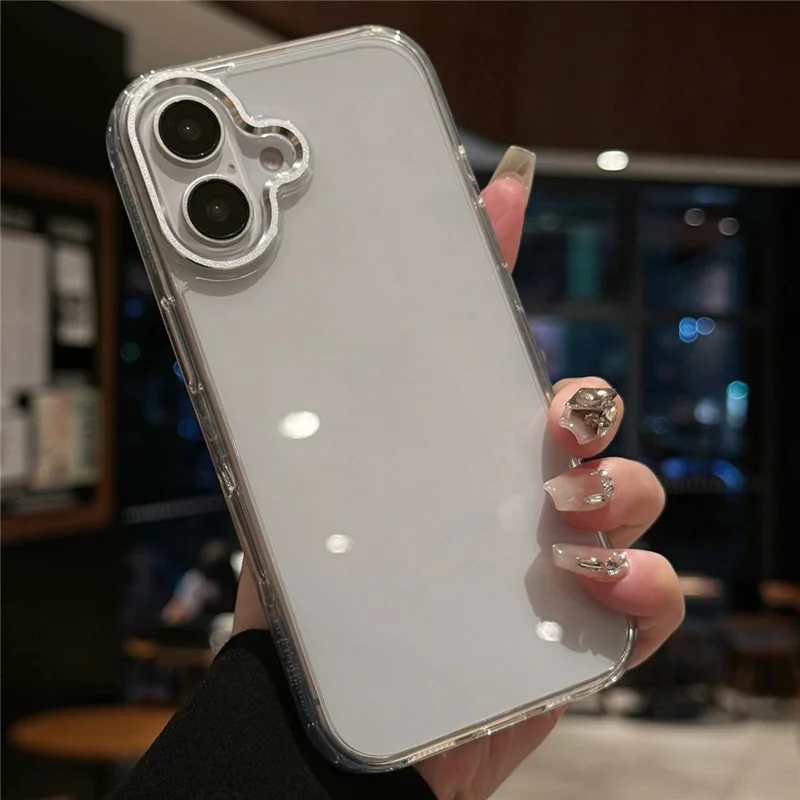 For iPhone 16 Case TPU+Tempered Glass Clear Phone Cover - Transparent White