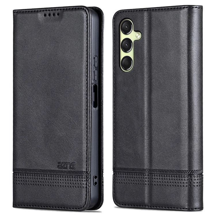 Étui AZNS pour Samsung Galaxy A16 5G / A16 4G - Texture de cuir de vache, étui portefeuille en cuir PU - Noir