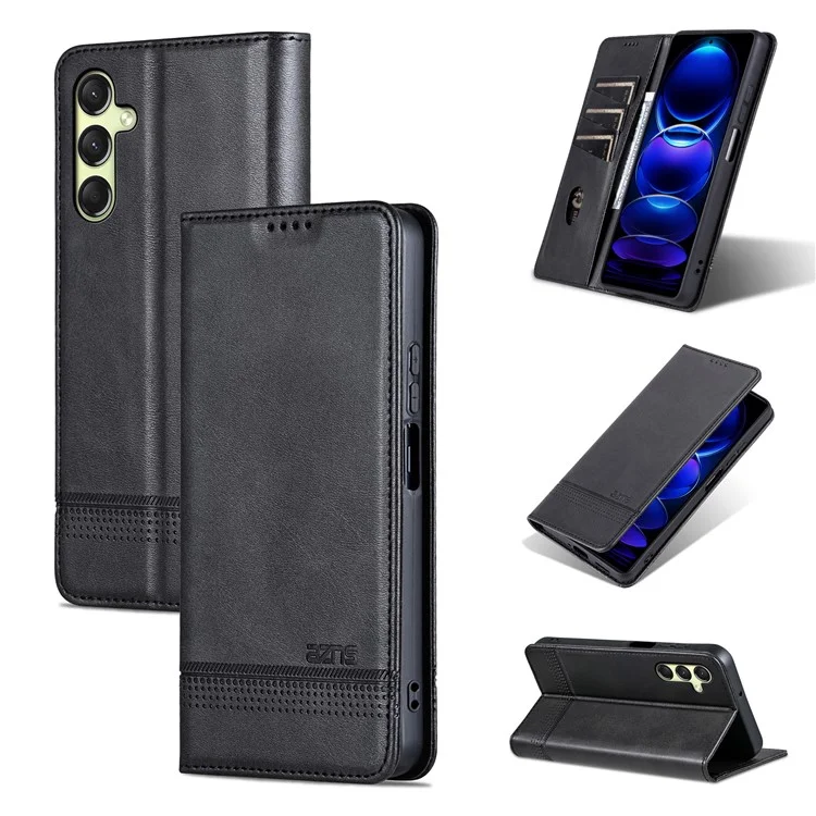Étui AZNS pour Samsung Galaxy A16 5G / A16 4G - Texture de cuir de vache, étui portefeuille en cuir PU - Noir