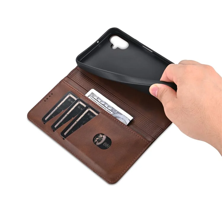 AZNS Pour Samsung Galaxy A06 Étui à la Vache Texture PU Couver Wallet en Cuir - Café