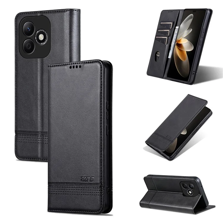 Azns For Honor X60i 5G Case Cowful Wardhet Porthet Cover Del Portafoglio PU - Nero
