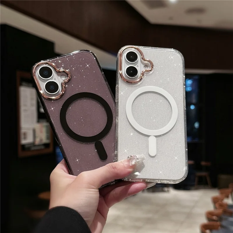 For iPhone 16 Case Compatible with MagSafe PC+TPU+Acrylic Anti-Drop IMD Phone Cover - White