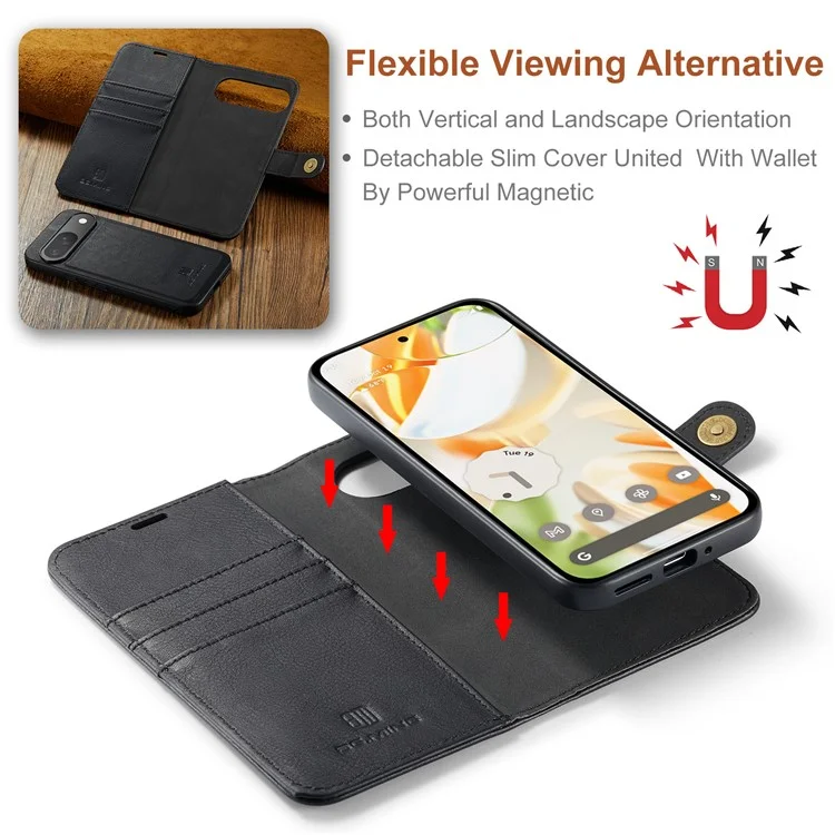 DG.MING per Google Pixel 9 / 9 Pro Case Custodia in pelle divisibile staccabile - Nero