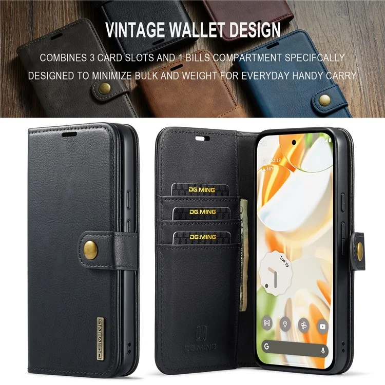 DG.MING per Google Pixel 9 / 9 Pro Case Custodia in pelle divisibile staccabile - Nero