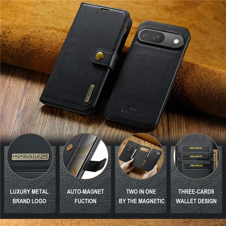 DG.MING per Google Pixel 9 / 9 Pro Case Custodia in pelle divisibile staccabile - Nero