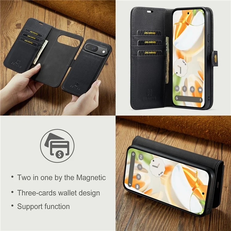 DG.MING per Google Pixel 9 / 9 Pro Case Custodia in pelle divisibile staccabile - Nero