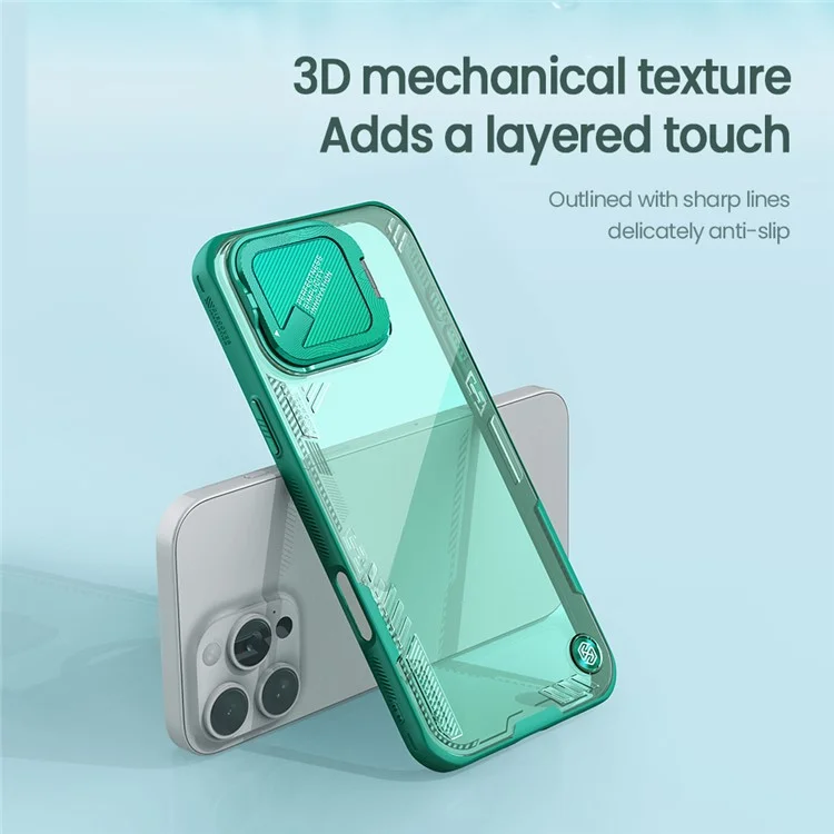 NILLKIN Iceblade Prop for iPhone 16 Pro Case PC+TPU Phone Shell with Lens Cover Kickstand - Green