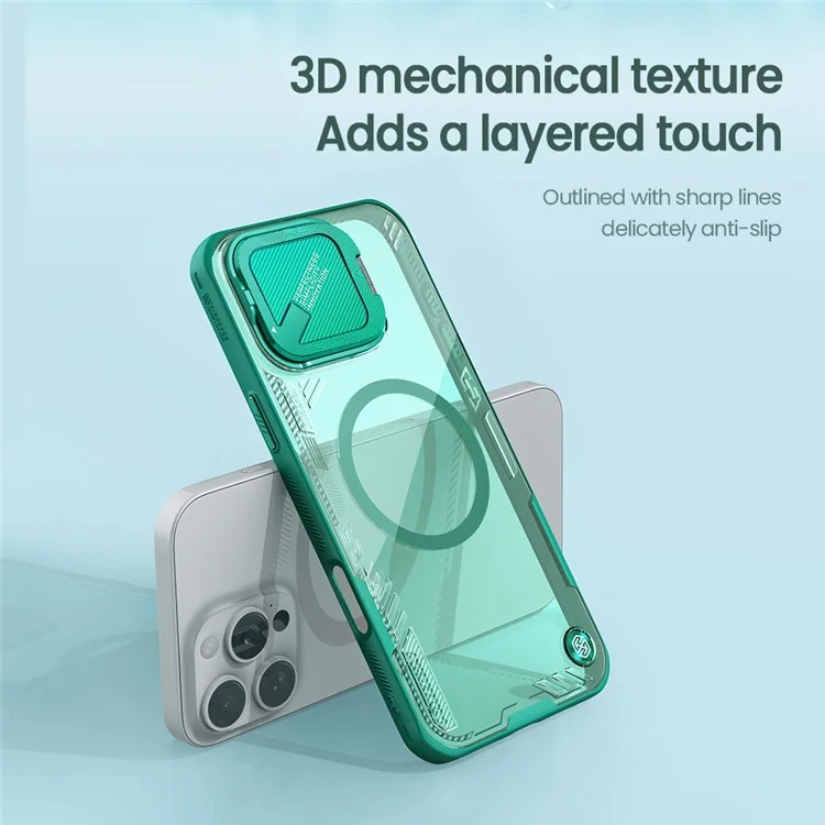 NILLKIN Iceblade Prop Magnetic Series For iPhone 16 Pro Case Compatible with MagSafe PC+TPU Phone Cover Slide Lens Lid - Verde