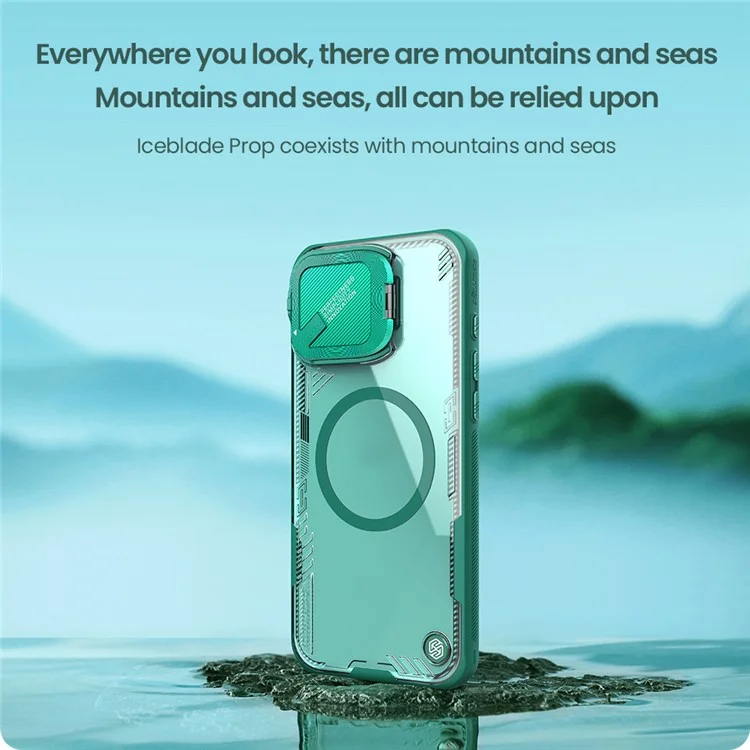 NILLKIN Iceblade Prop Magnetic Series For iPhone 16 Pro Case Compatible with MagSafe PC+TPU Phone Cover Slide Lens Lid - Verde