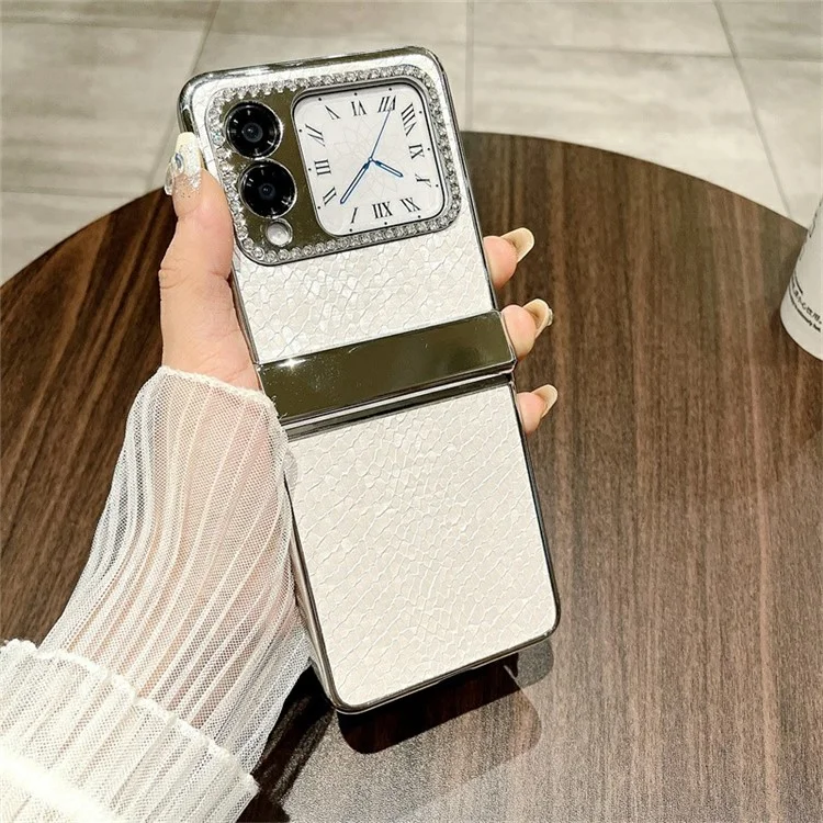 Per Huawei Nova Flip 5G Case Scala Del Pesce Texture PU Leather+PC Rhinestone Cover Del Telefono - Bianco