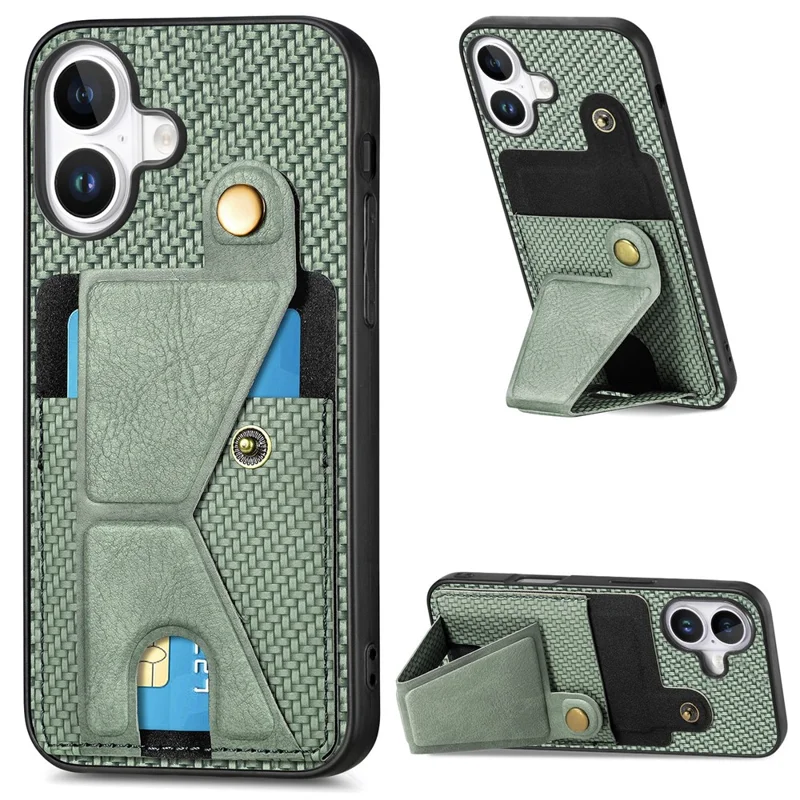 Para iPhone 16 Plus Case K-Shaped Kickstand Leather+PC+TPU Phone Cover - Verde