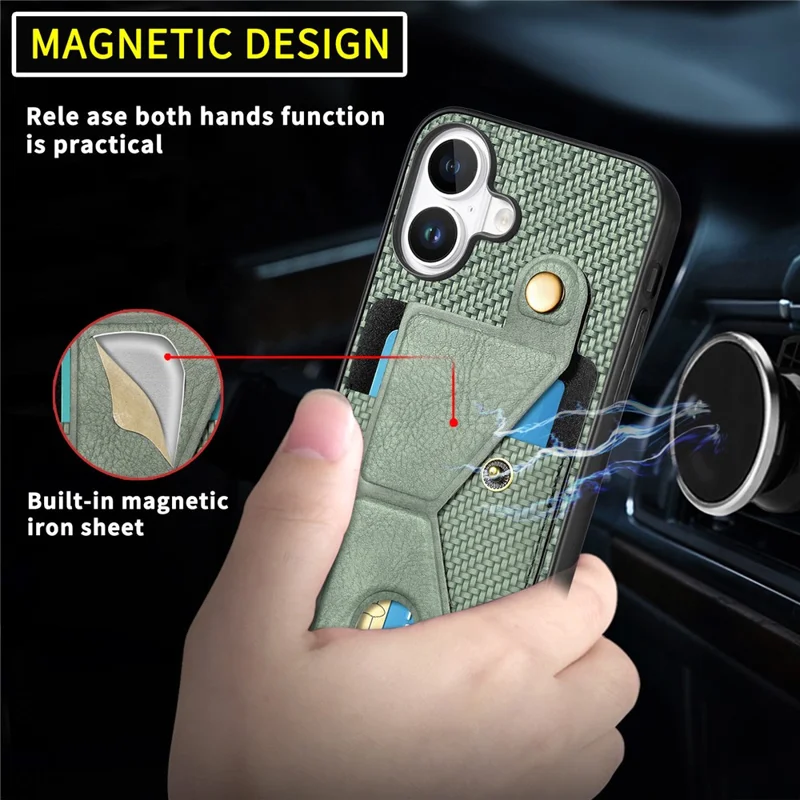 Para iPhone 16 Plus Case K-Shaped Kickstand Leather+PC+TPU Phone Cover - Verde