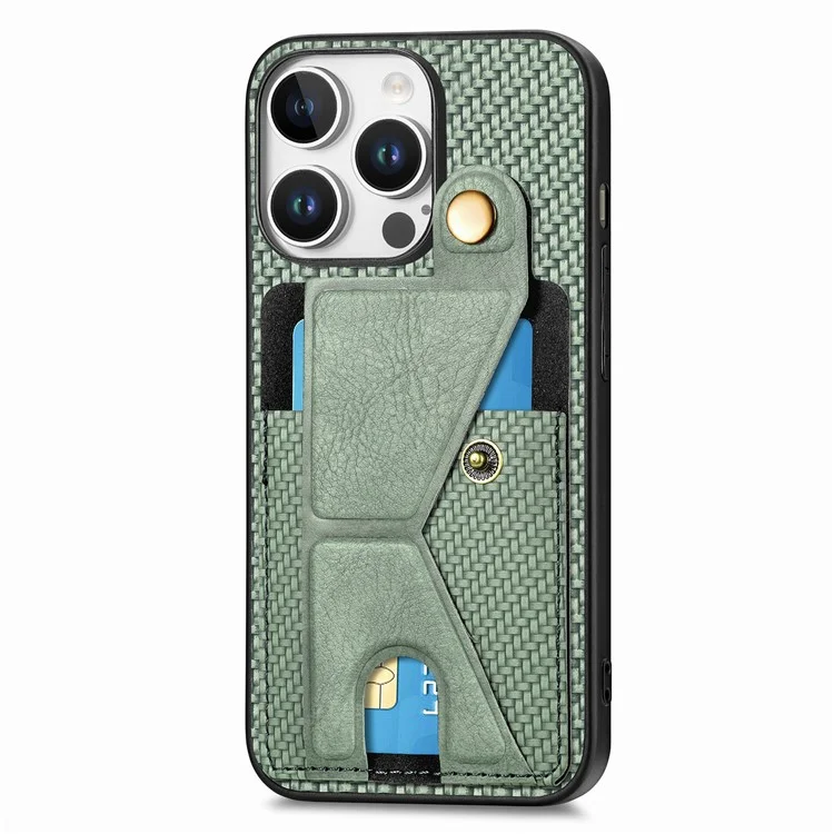 Per iPhone 16 Pro Case K-Shaped Kickstand Leather+PC+TPU Phone Cover - Verde