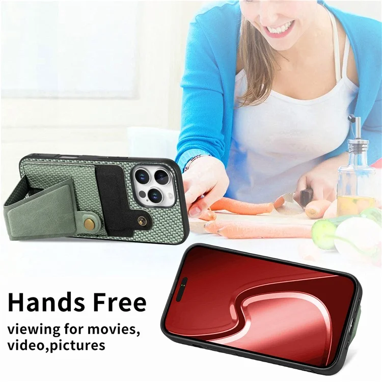 Per iPhone 16 Pro Case K-Shaped Kickstand Leather+PC+TPU Phone Cover - Verde