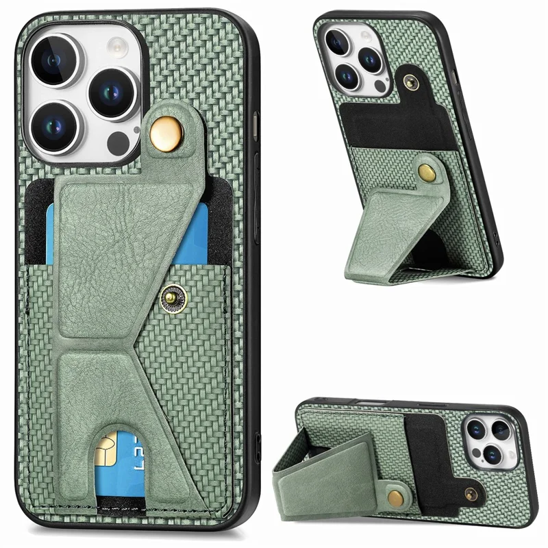 For iPhone 16 Pro Max Case K-Shaped Kickstand Leather+PC+TPU Phone Cover - Green
