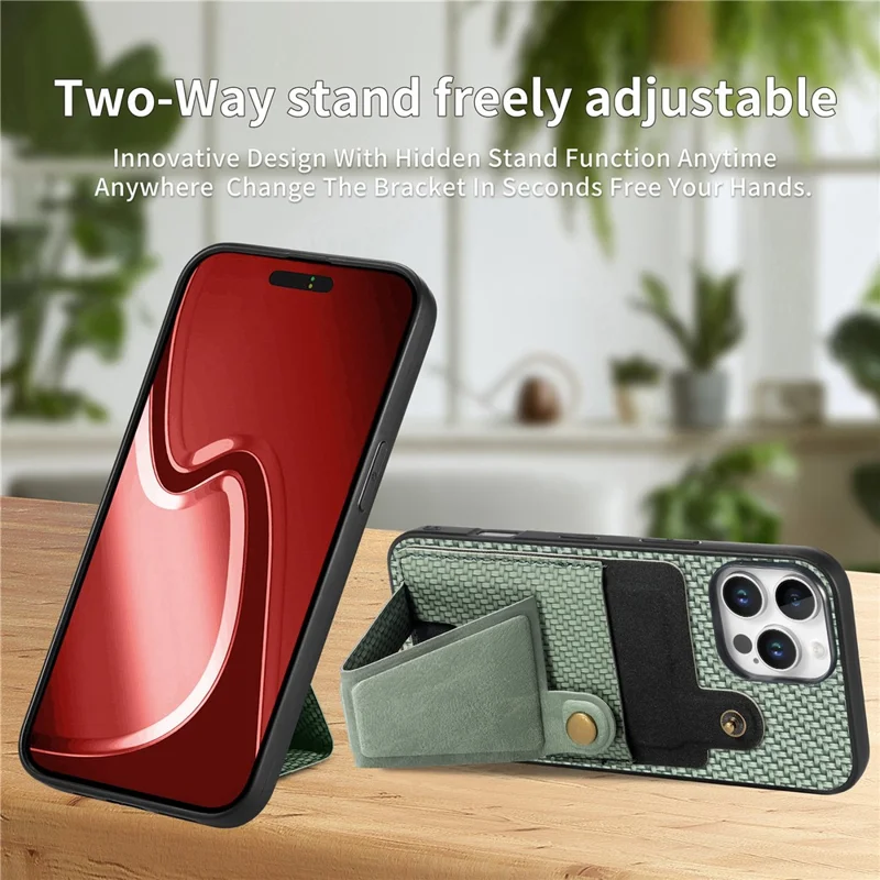 For iPhone 16 Pro Max Case K-Shaped Kickstand Leather+PC+TPU Phone Cover - Green