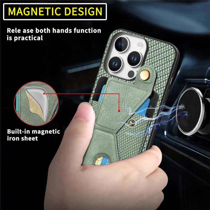 For iPhone 16 Pro Max Case K-Shaped Kickstand Leather+PC+TPU Phone Cover - Green