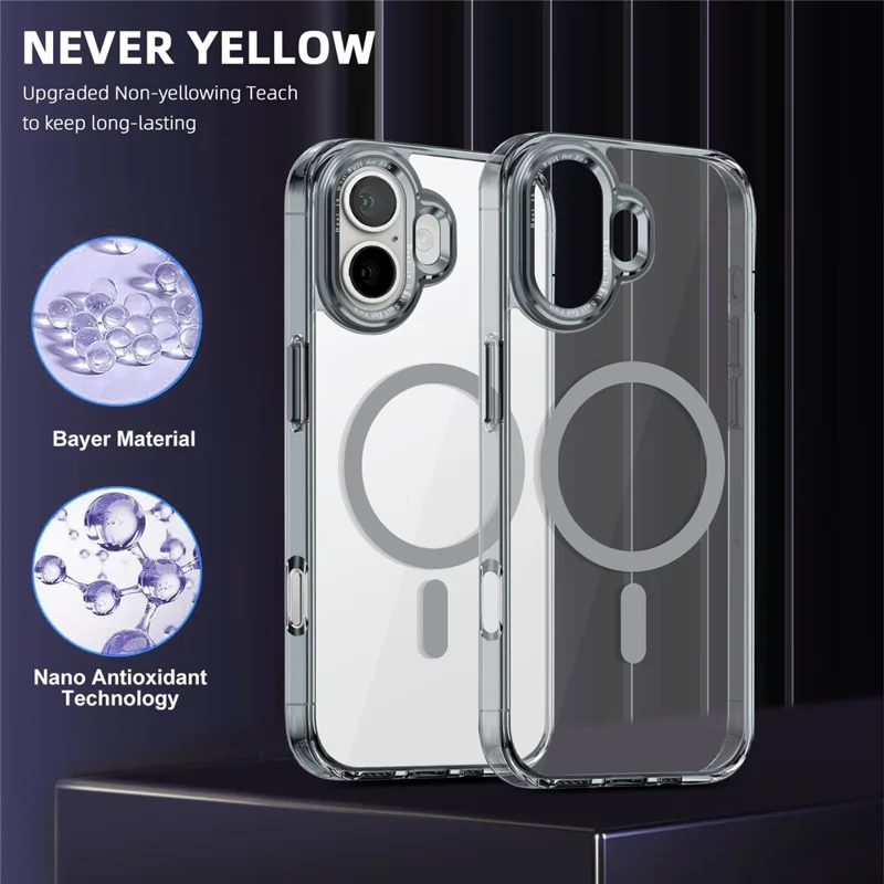 Pour L'iphone 16 Compatible Avec Magsafe Tpu + pc Transparent Cover Transparent - Gris