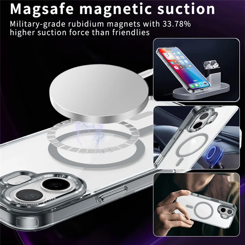 Pour L'iphone 16 Compatible Avec Magsafe Tpu + pc Transparent Cover Transparent - Gris