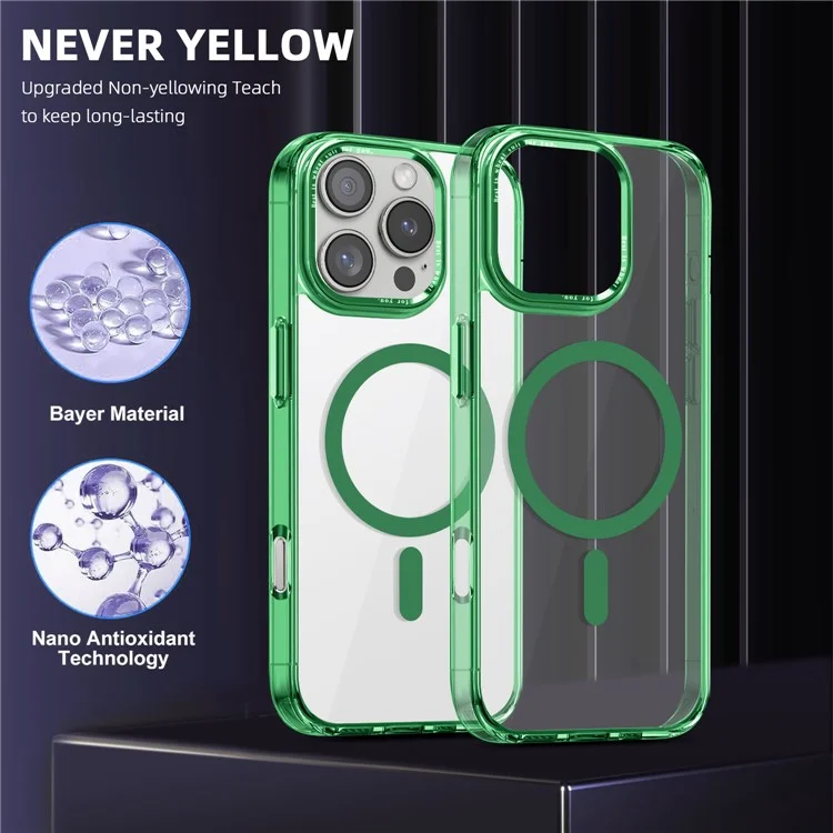 For iPhone 16 Pro Case Compatible with MagSafe TPU+PC Transparent Phone Cover - Green