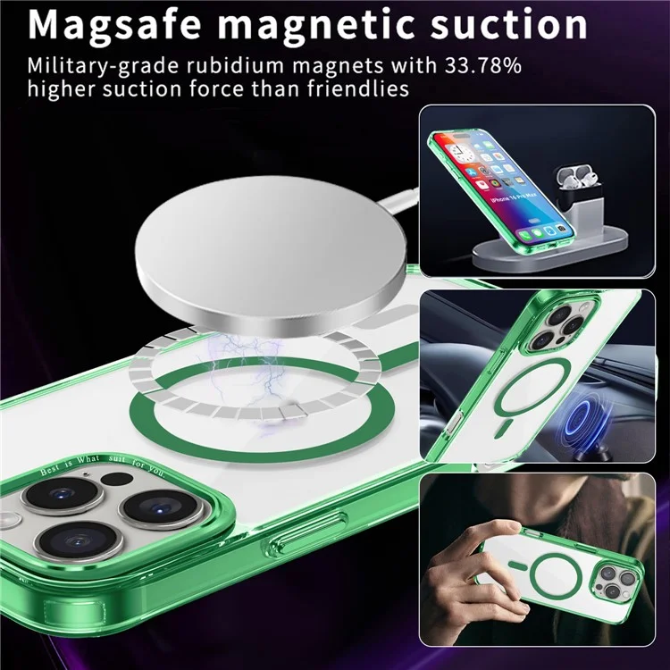 For iPhone 16 Pro Case Compatible with MagSafe TPU+PC Transparent Phone Cover - Green