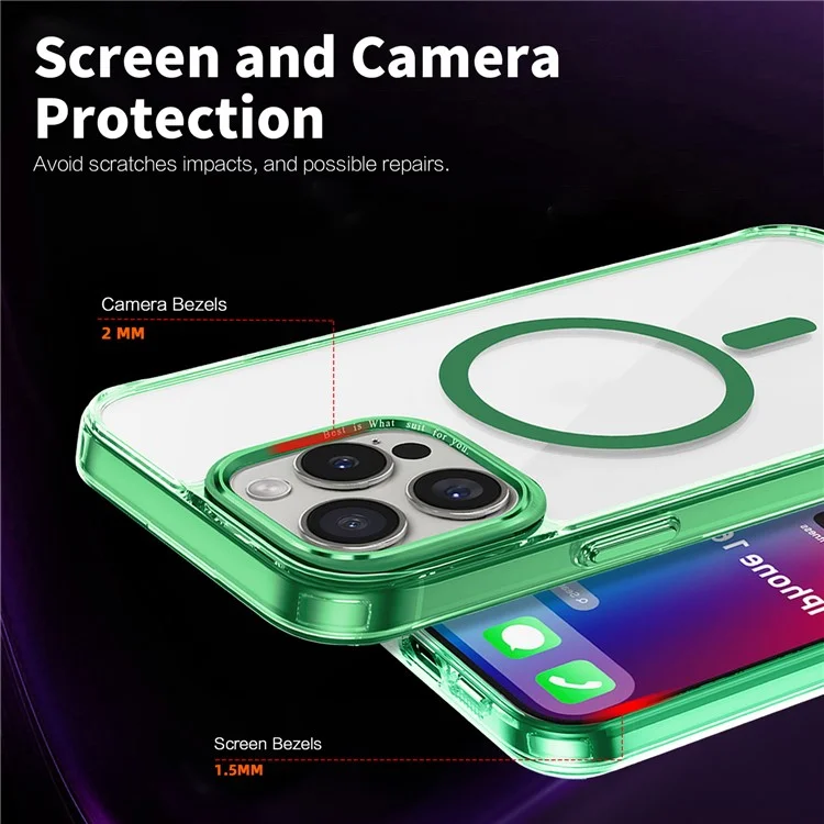 For iPhone 16 Pro Case Compatible with MagSafe TPU+PC Transparent Phone Cover - Green